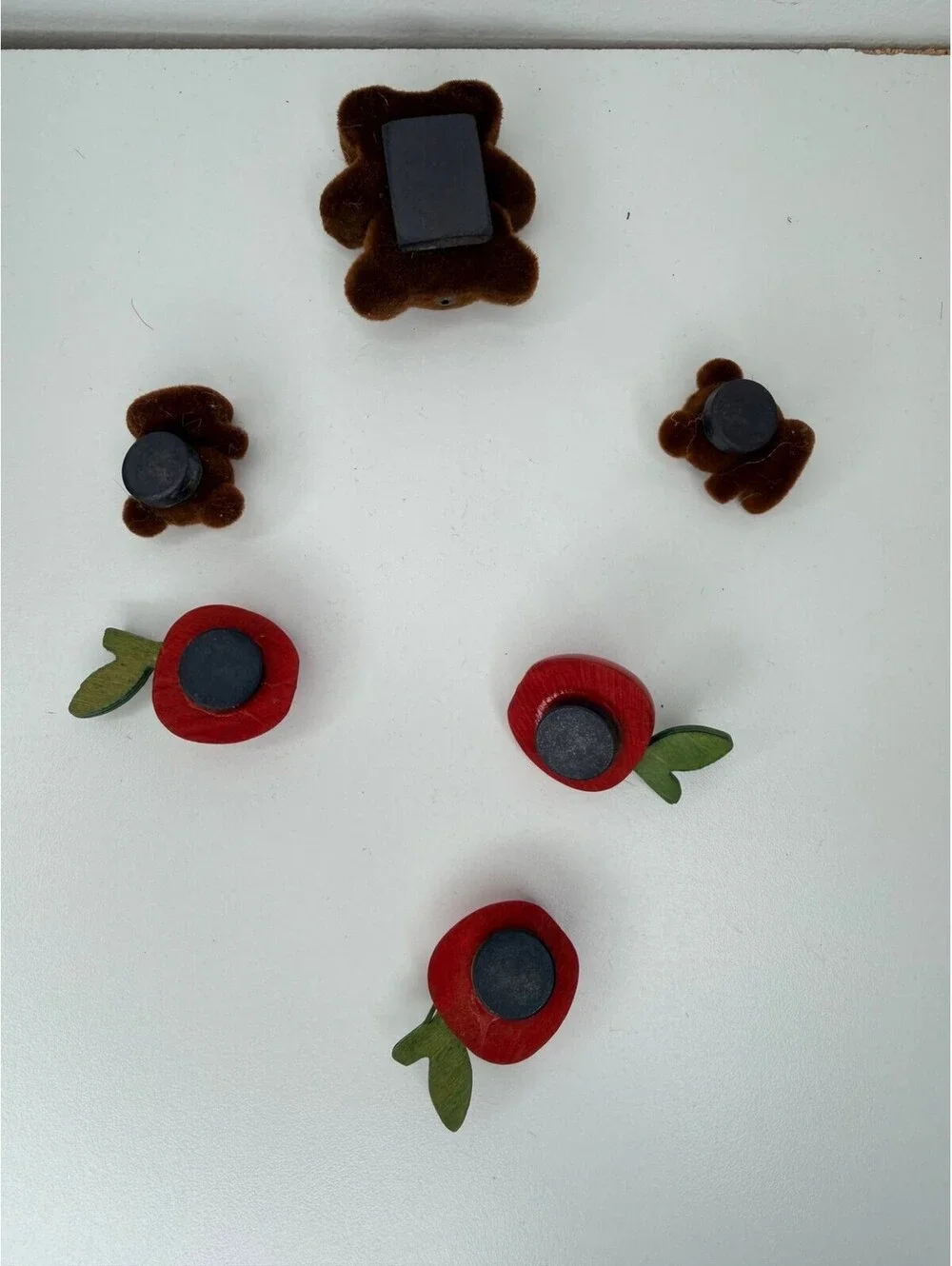Vintage teddy bear and wood apple magnet set